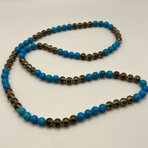 Kingman Turquoise and Sterling Silver Beaded Necklace - Picture 4 of 7